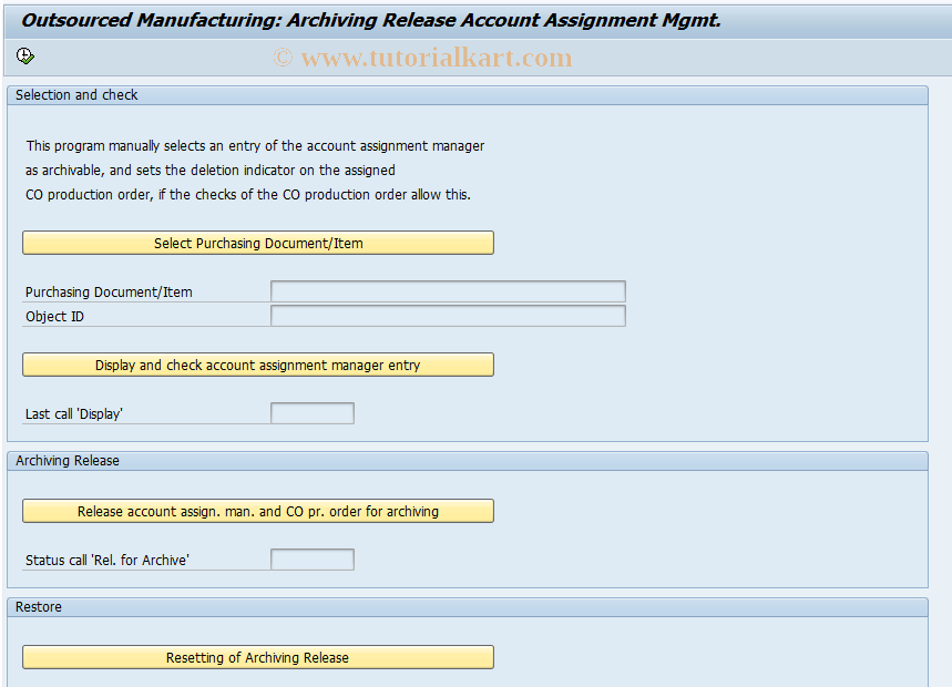 SAP TCode IAOOMA - Archiving Release Account Mgmt OM