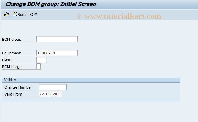 SAP TCode IB05 - Change Equipment BOM Group