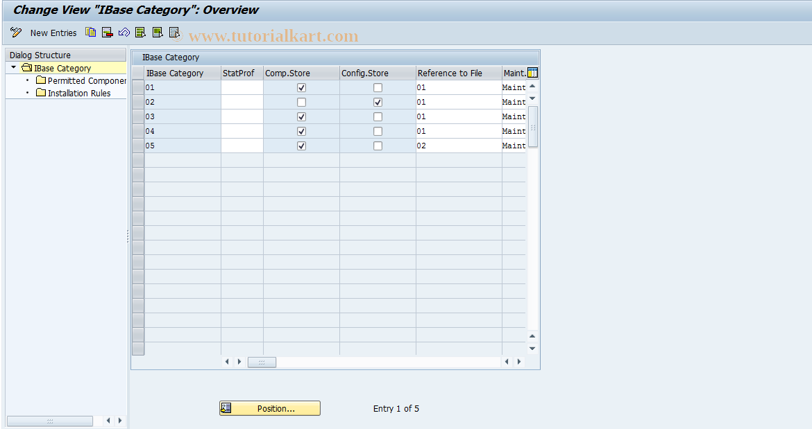 SAP TCode IB_COM_CUST_01 - IBase: Customizing IBase Category