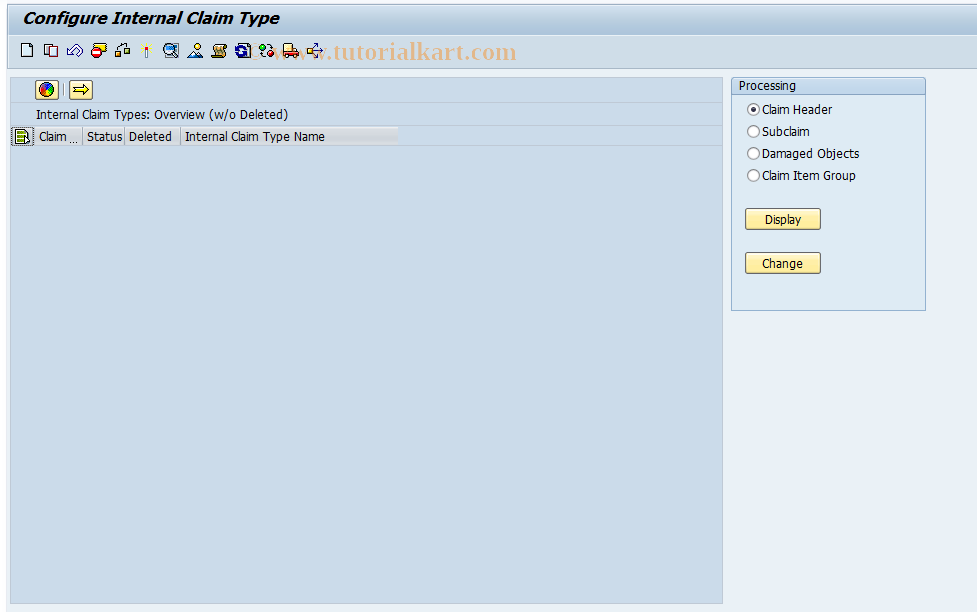 SAP TCode ICLCVERM003 - Configure Internal Claim Type