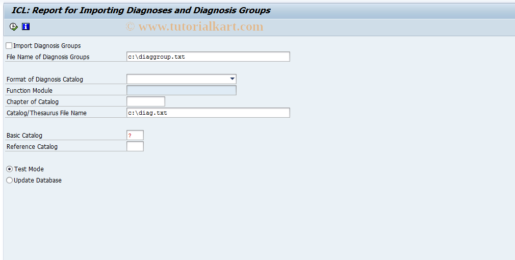 SAP TCode ICLDIAGIMPORT - Import Diagnoses