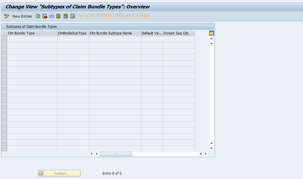 SAP TCode ICLECU2 - ICL Event Custom.: Clm BundleSubtype