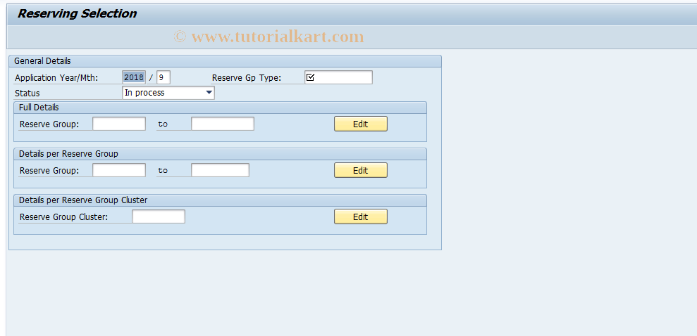 SAP TCode ICLIBNR850 - Selection Screen Reserve Allocation