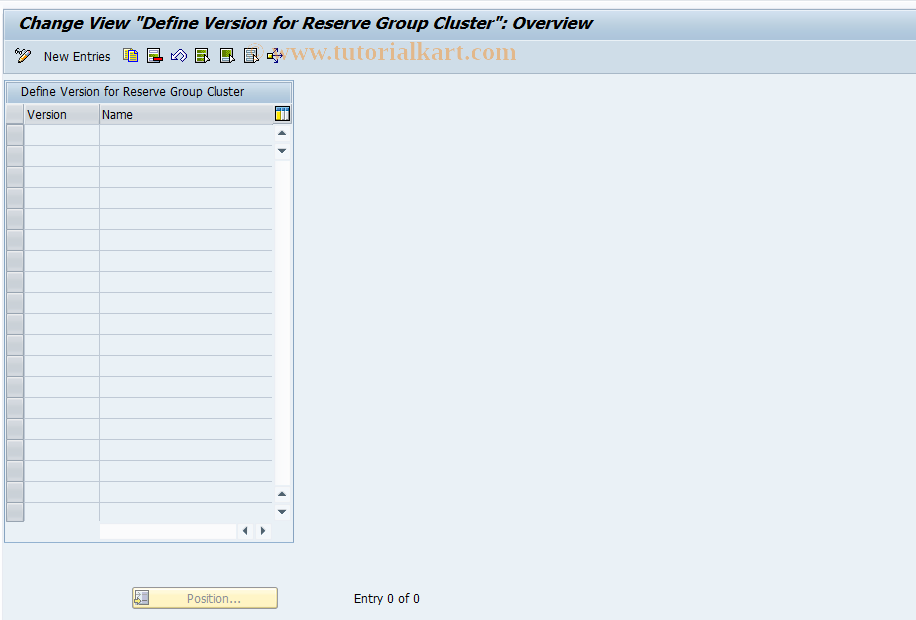 SAP TCode ICLIBNR869 - Define Versions for Res.Gp Cluster