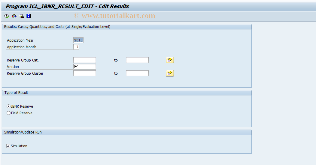 SAP TCode ICLIBNREDITRESULT - IBNR Determination of Reserves