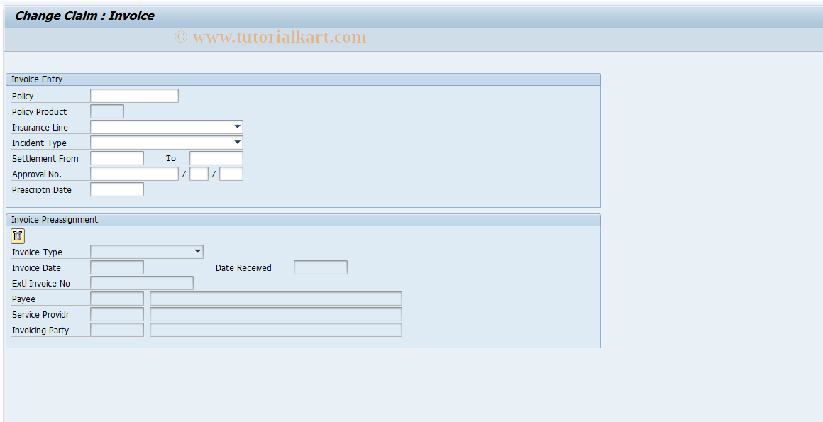 SAP TCode ICLINVNOT01 - Single Entry of Invoice