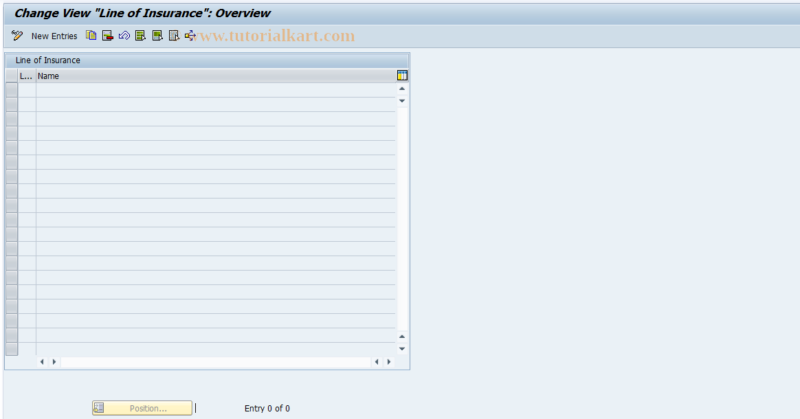 SAP TCode ICLSUP821 - Line of Insurance