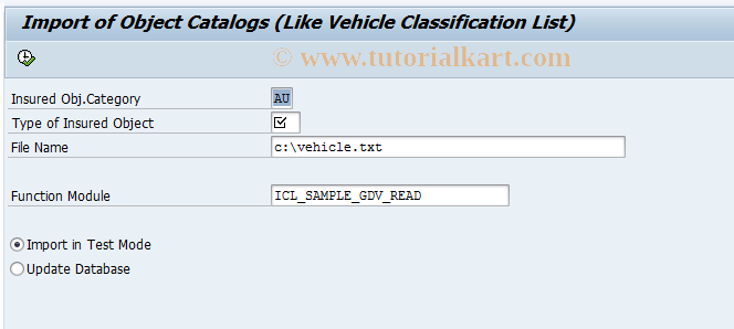 SAP TCode ICLVEHCATALOGUPLOAD - Catalog Import for Damage Category