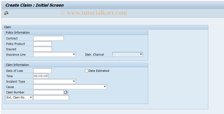 SAP TCode ICLWWW01 - Create Claim (WWW Mode)