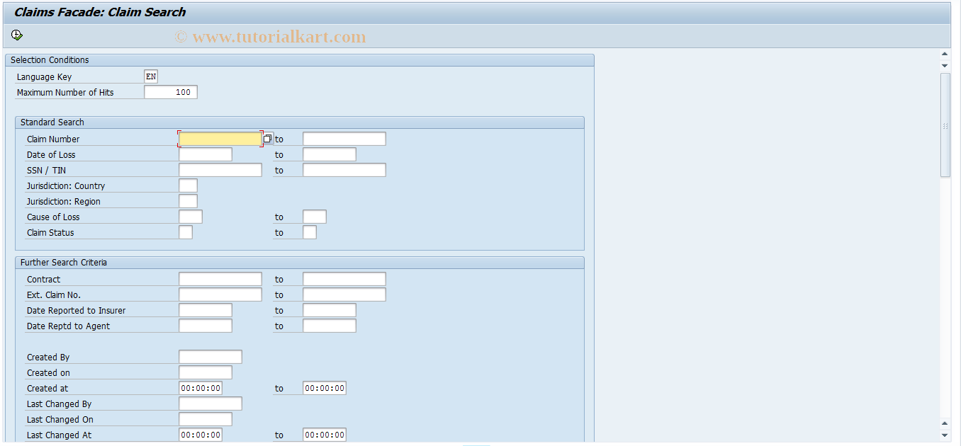 SAP TCode ICLX_CLAIM_SEARCH - ms Facade: Claim Search