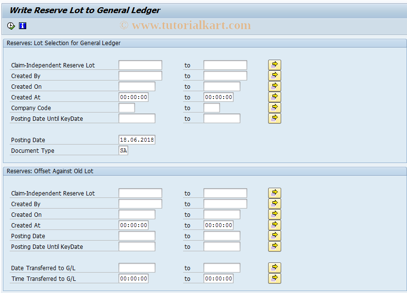 SAP TCode ICL_LOT2GL - Call ICL_CF_LOT2GL