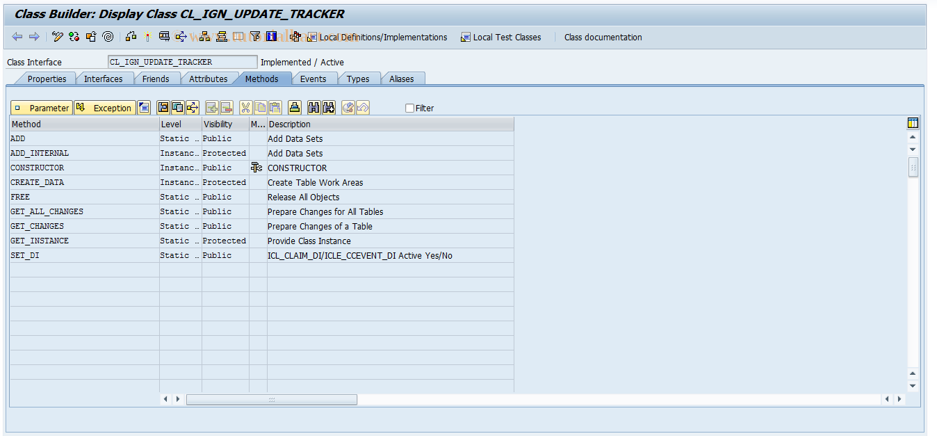 SAP TCode ICL_UPD_TRACKER_R1 - Display CL_IGN_UPDATE_TRACKER Class