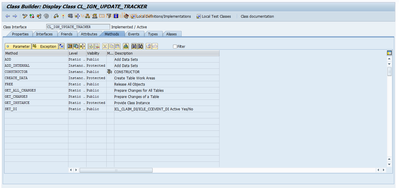SAP TCode ICL_UPD_TRACKER_R2 - Display CL_IGN_UPDATE_TRACKER Class
