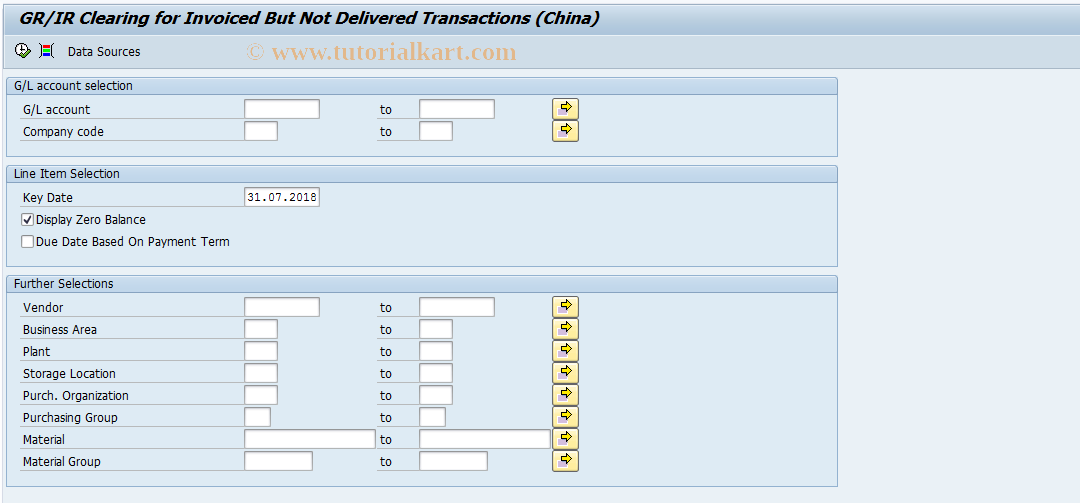 SAP TCode IDCNGRIR_BNG - GR/IR Clearing for BNG (China)