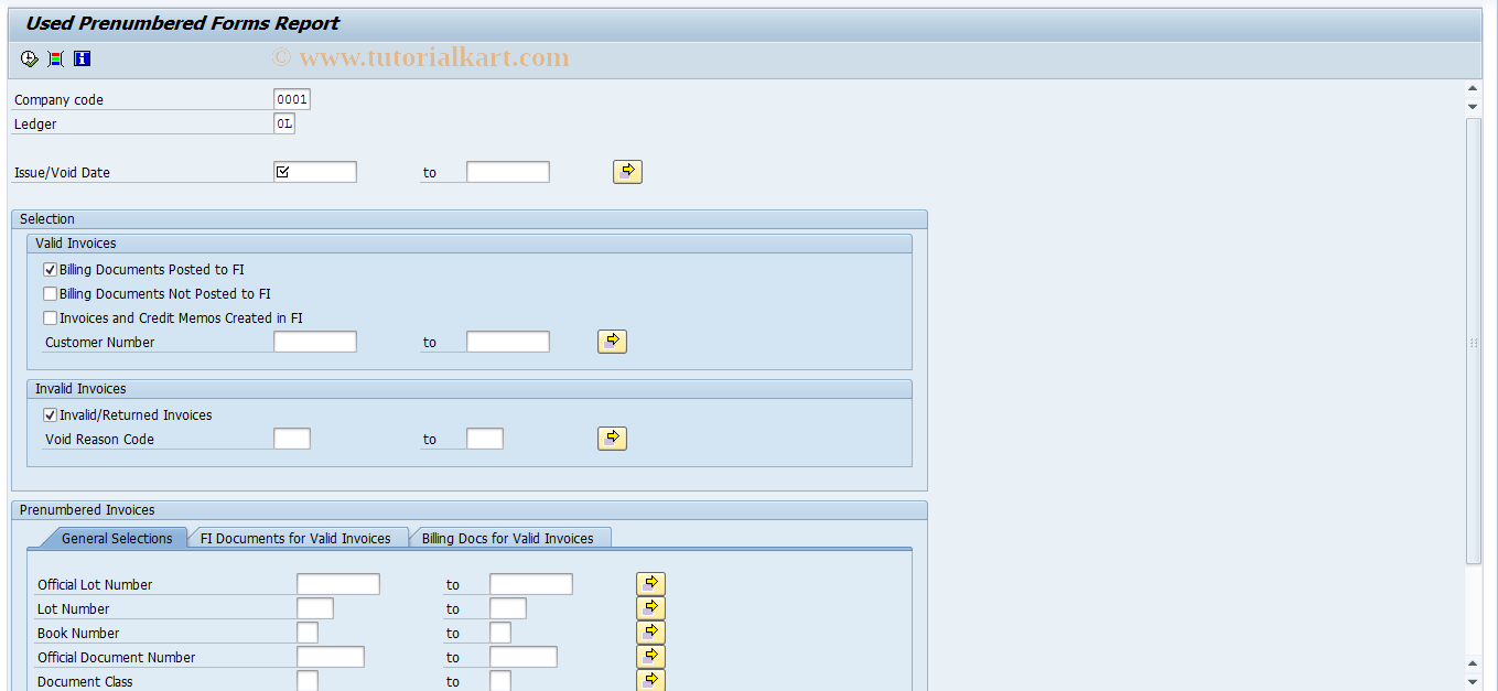 SAP TCode IDDH - Used Prenumbered Forms Report