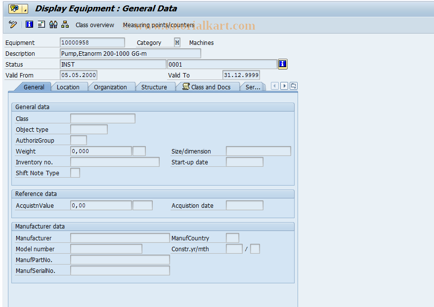 SAP TCode IE03 - Display Equipment