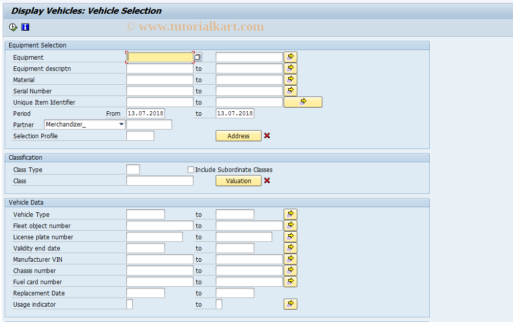 SAP TCode IE36 - Display Vehicles