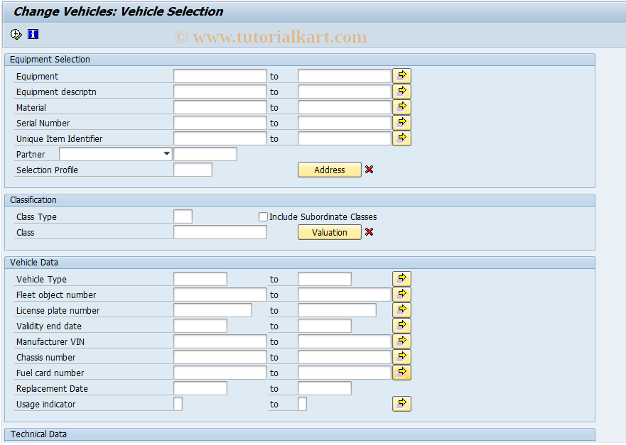 SAP TCode IE37 - Change Vehicles