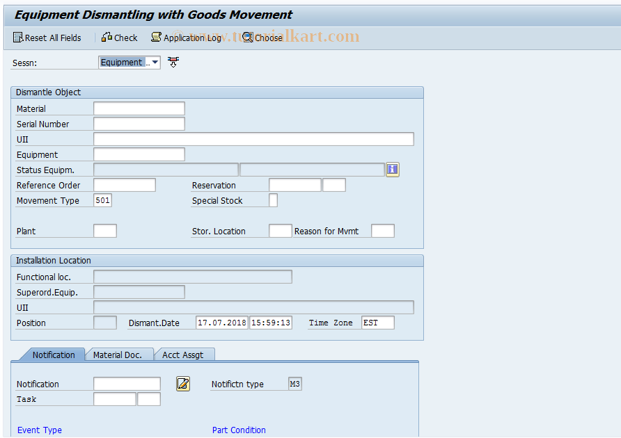 SAP TCode IE4N - Equipment Installation and Dismant.
