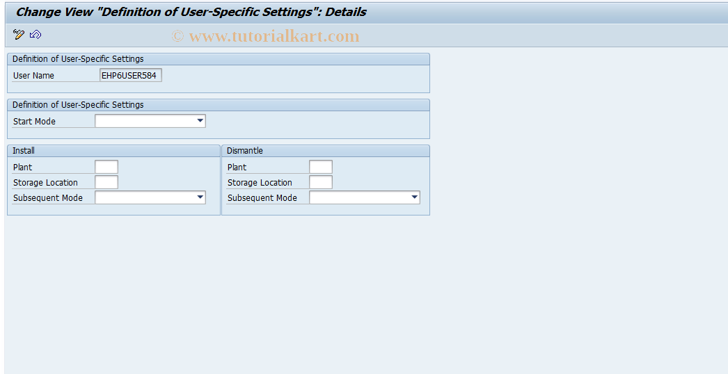 SAP TCode IE4NUSR - User-Specific Settings