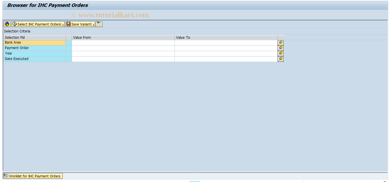 SAP TCode IHC0 - Payment Order Browser