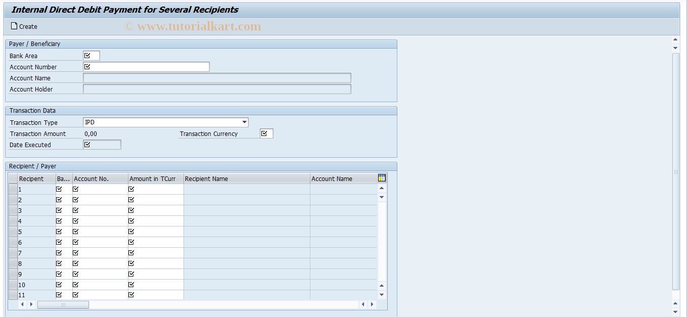 SAP TCode IHC1ID_MUL - Int. DirectDebit PO for several rec.