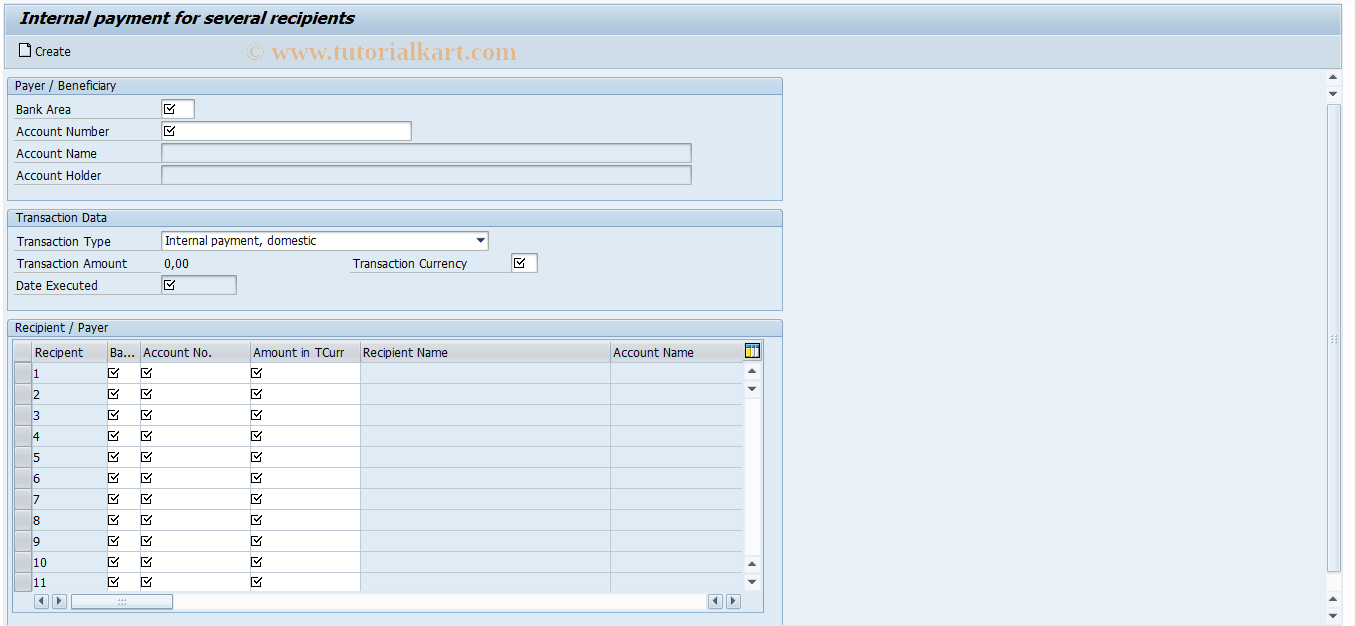 SAP TCode IHC1IP_MUL - Manual Int. PO for several recipient