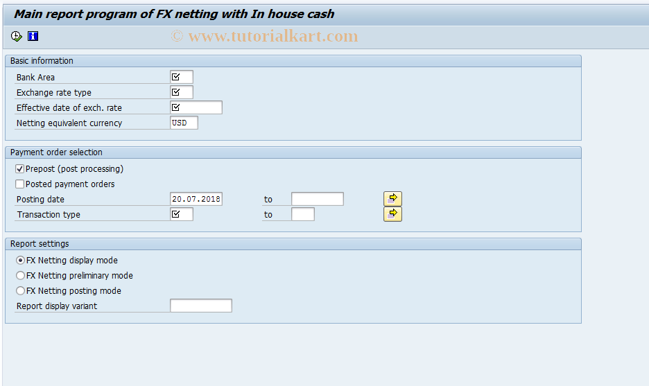 SAP TCode IHCFX - FX netting with In House Cash