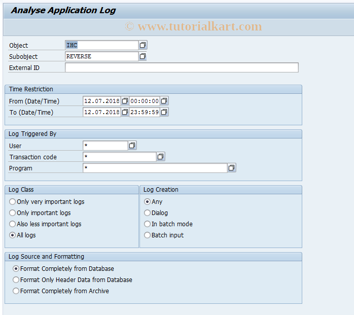 SAP TCode IHCLOGRVS - Display Logs for IHC Reversals