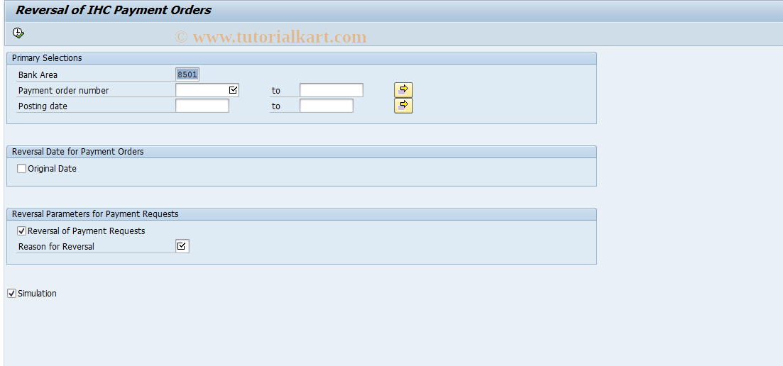 SAP TCode IHCRVS - Reversal of IHC Payment Orders