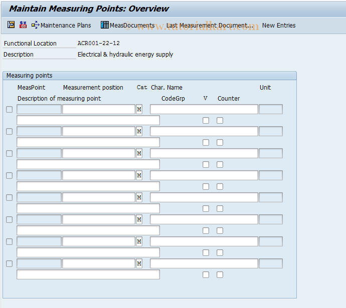 SAP TCode IK05 - Change Measuring Points for Object