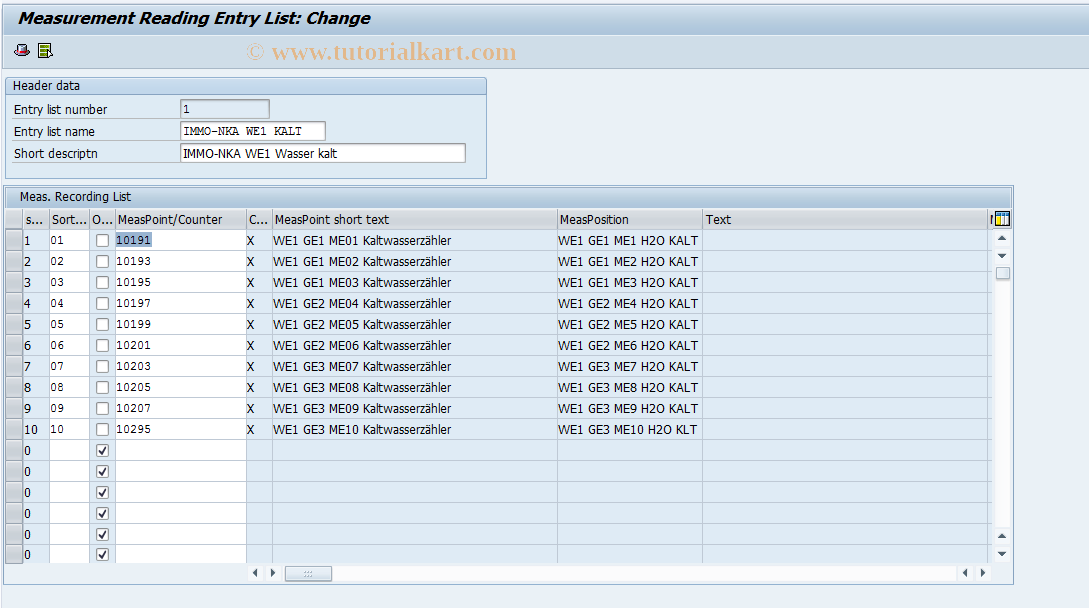SAP TCode IK32 - Change MeasReading Entry List