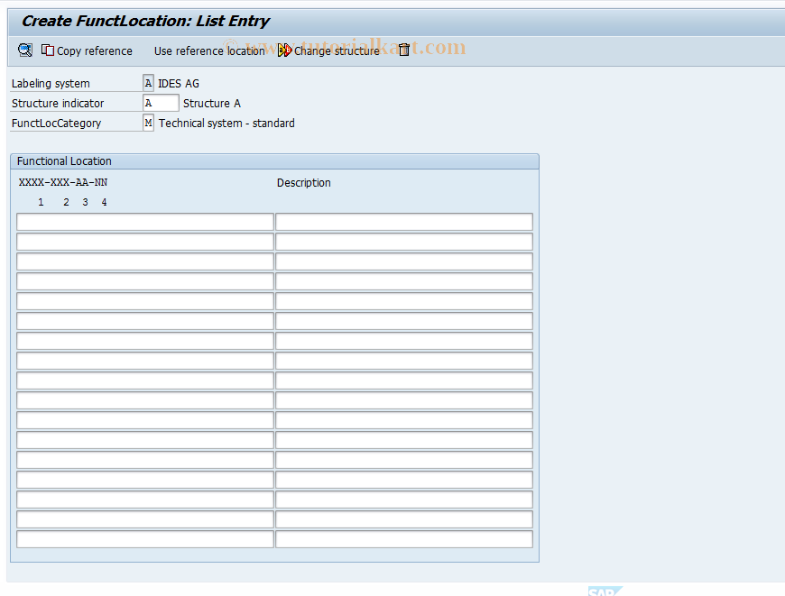 SAP TCode IL04 - Create FunctLocation: List Entry