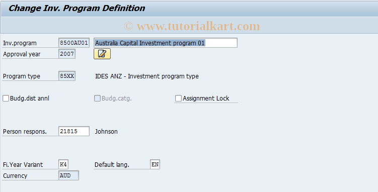 SAP TCode IM02 - Change Investment Program