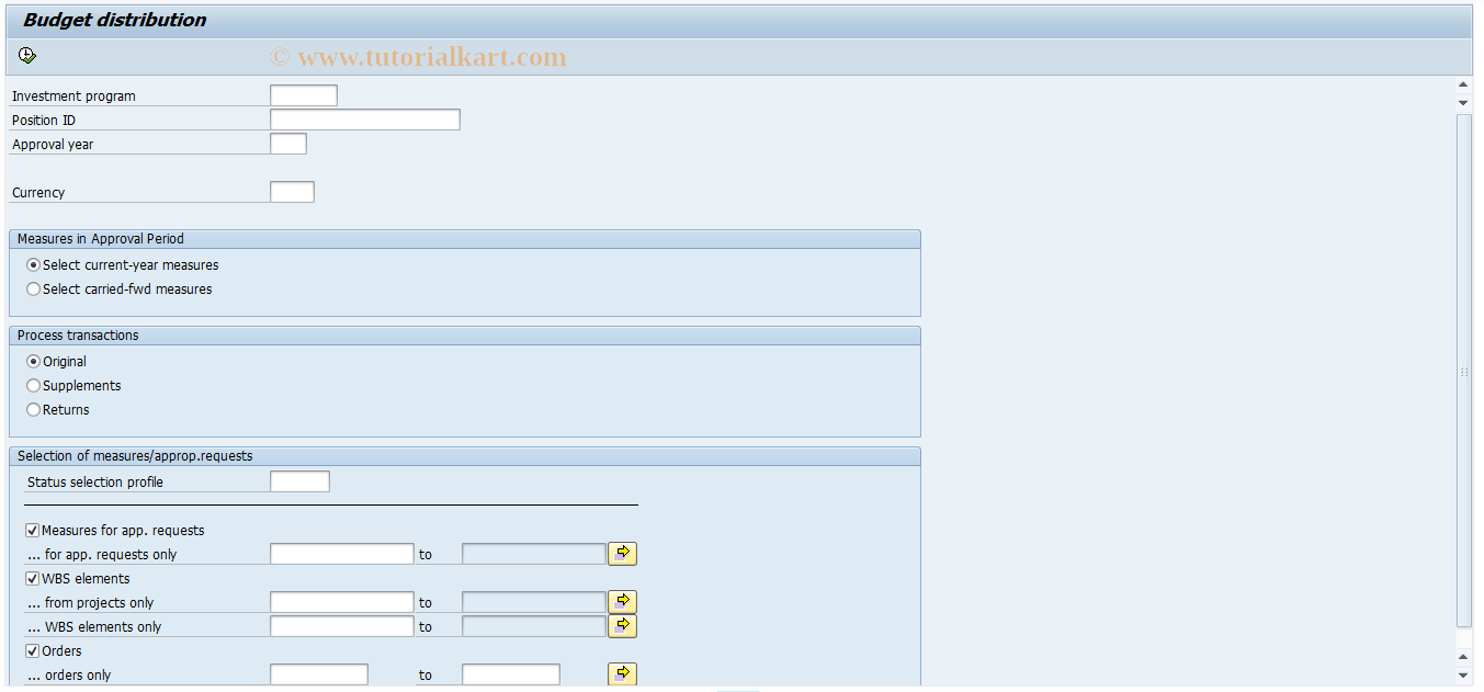 SAP TCode IM52 - Process budget distribution