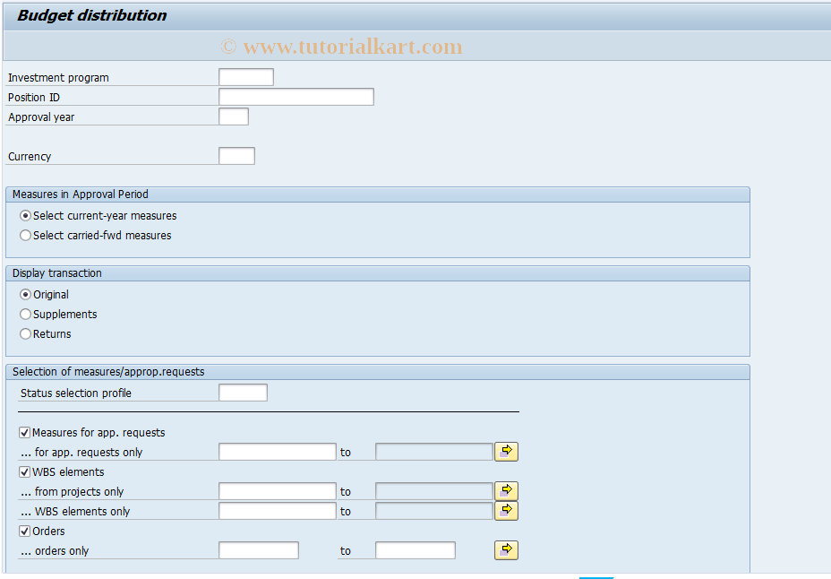 SAP TCode IM53 - Display budget distribution