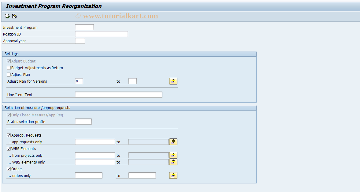 SAP TCode IM54 - Investment Program Reorganization