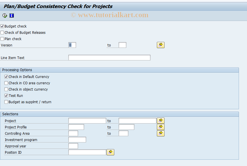 SAP TCode IMCOC3 - Consistency Check (Projects)