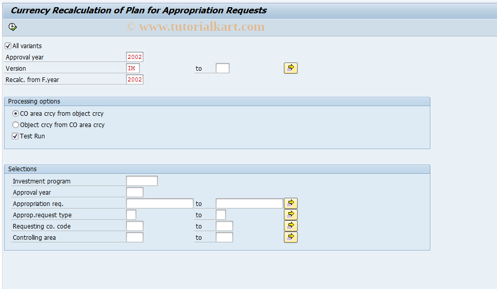 SAP TCode IMCRC2 - Currency Recalculation (App. Requisition )