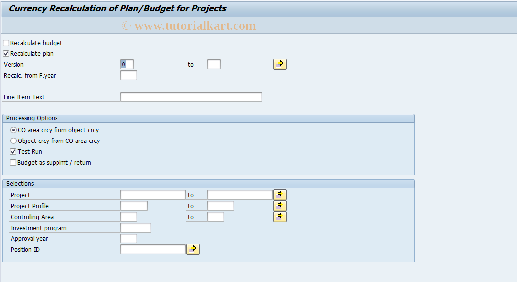 SAP TCode IMCRC3 - Currency Recalculation (Projects)