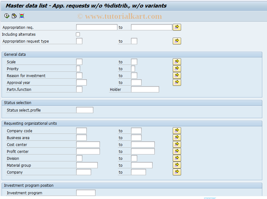 SAP TCode IMR4 - App. Requisition  w/o Distrib., w/o Variants