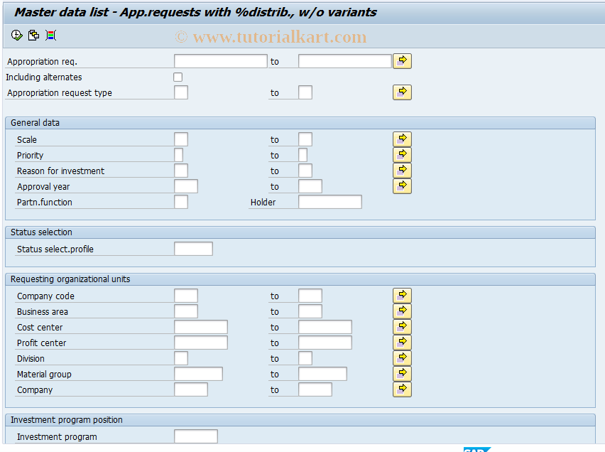 SAP TCode IMR5 - App. Requisition  w/ Distrib., w/o Variants