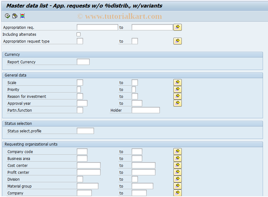 SAP TCode IMR6 - App. Requisition  w/o Distrib., w/ Variants