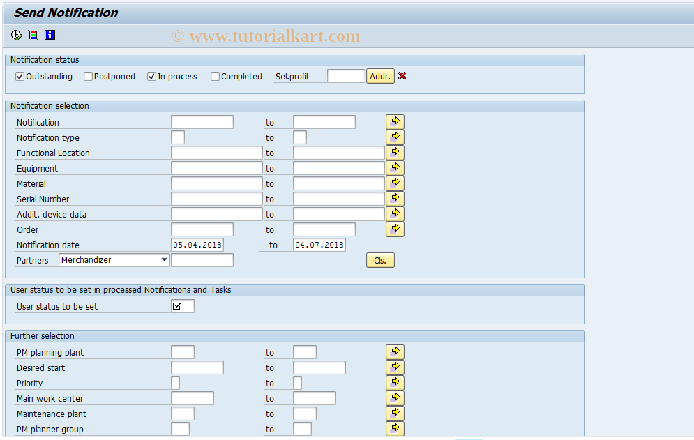 SAP TCode INOT - Create SM/PM Notification IDoc