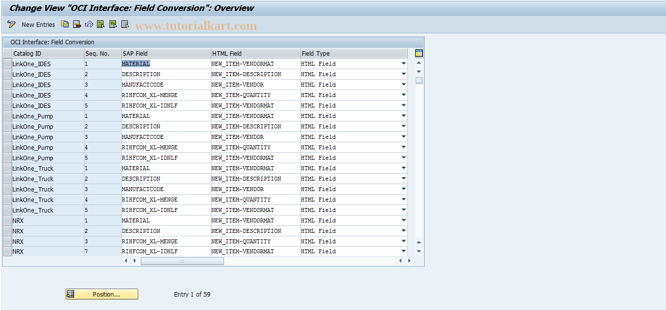 SAP TCode IOCI_FCONV - OCI: Convert HTML - SAP Field