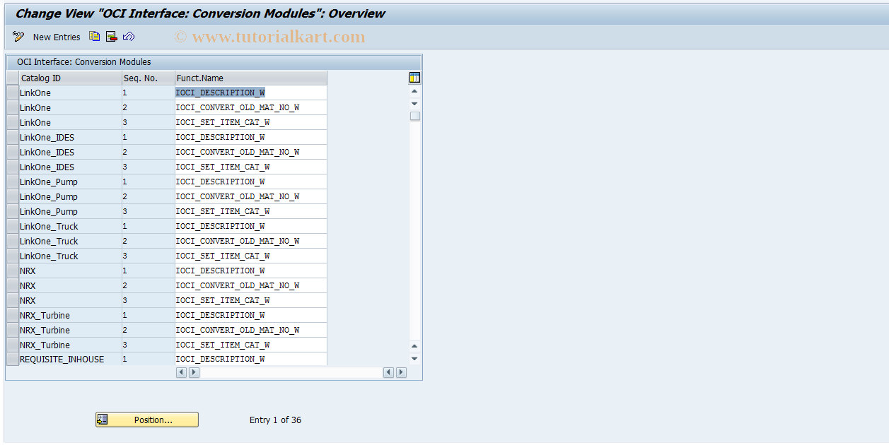 SAP TCode IOCI_FUNCM - OCI: Conversion Functions