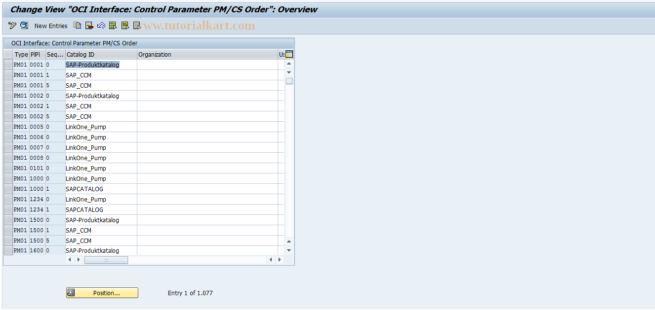 SAP TCode IOCI_ORGU - OCI: Assign Catalogs to Order Type