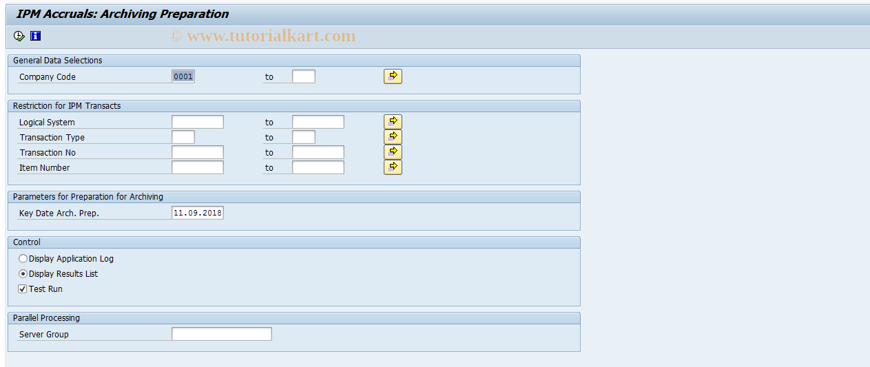 SAP TCode IPMARCHPREP - Preparation of the Archiving Run