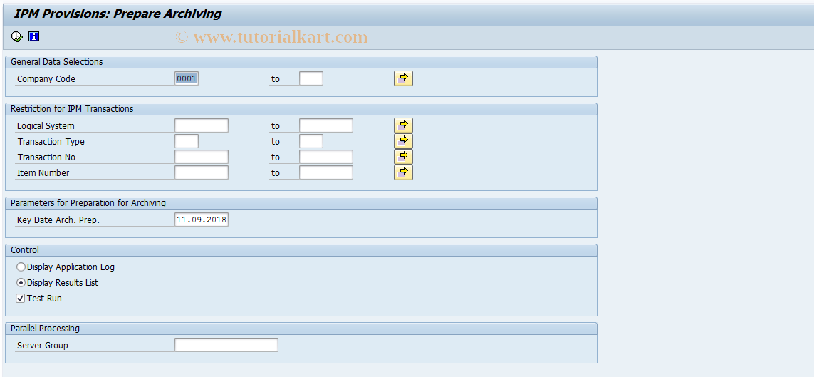 SAP TCode IPMOARCHPREP - Preparation of the Archiving Run