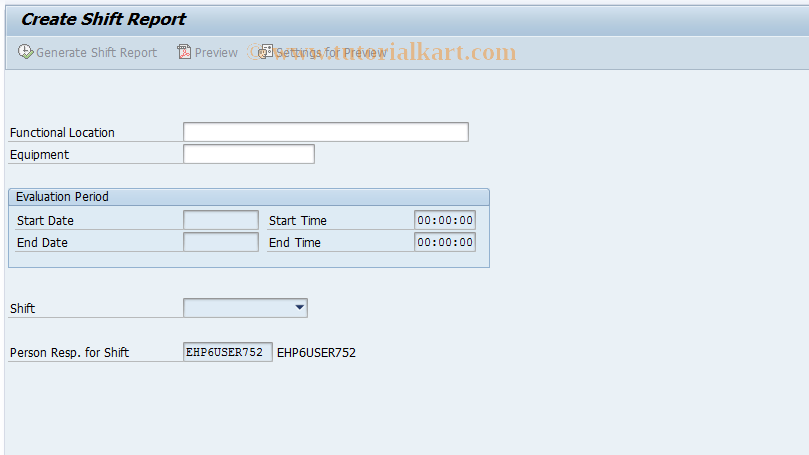 SAP TCode ISHR1 - Create Shift Report for Techn. Object 